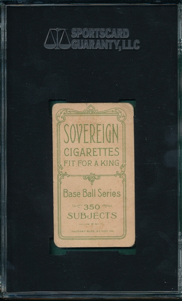 1909-1911 T206 McQuillan, Batting, Sovereign Cigarettes SGC 35 *Green Apple*