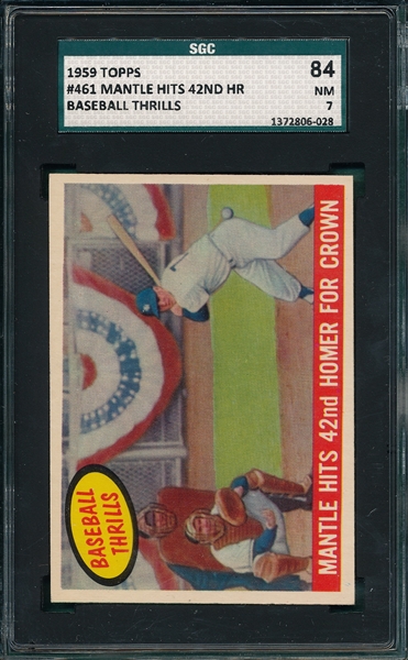 1959 Topps #461 Mantle Hits 42nd SGC 84