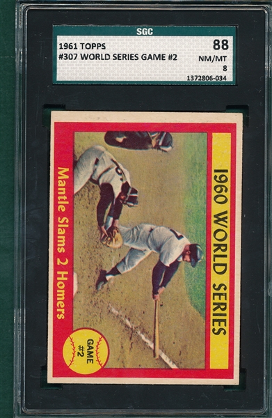 1961 Topps #307 WS Game #2 W/ Mantle SGC 88