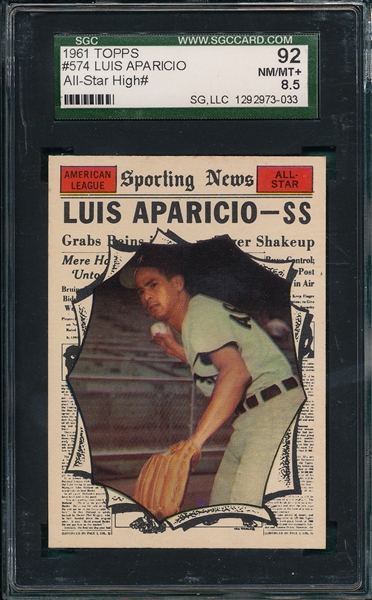 1961 Topps #574 Luis Aparicio AS SGC 92 *Hi #*