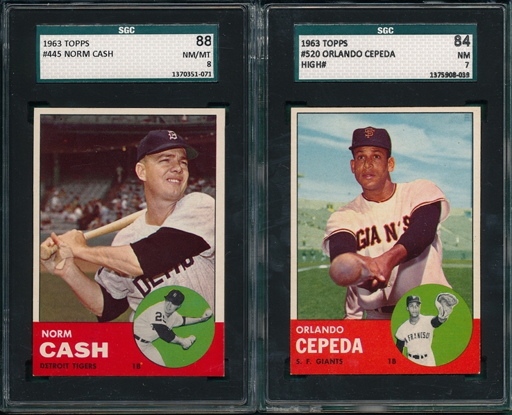 1963 Topps #445 Norm Cash SGC 88 & #520 Cepeda SGC 84 *Hi #* (2) Card Lot