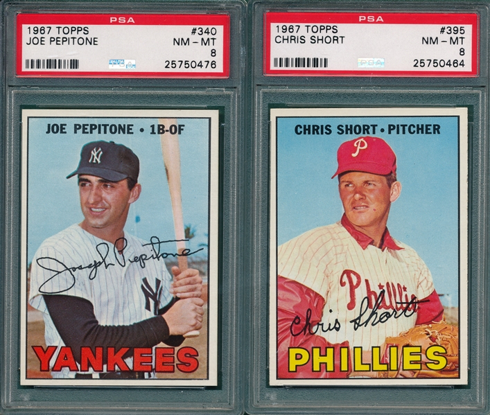 1967 Topps #340 Pepitone & #395 Short (2) Card Lot PSA 8