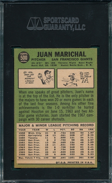 1967 Topps #500 Juan Marichal SGC 92