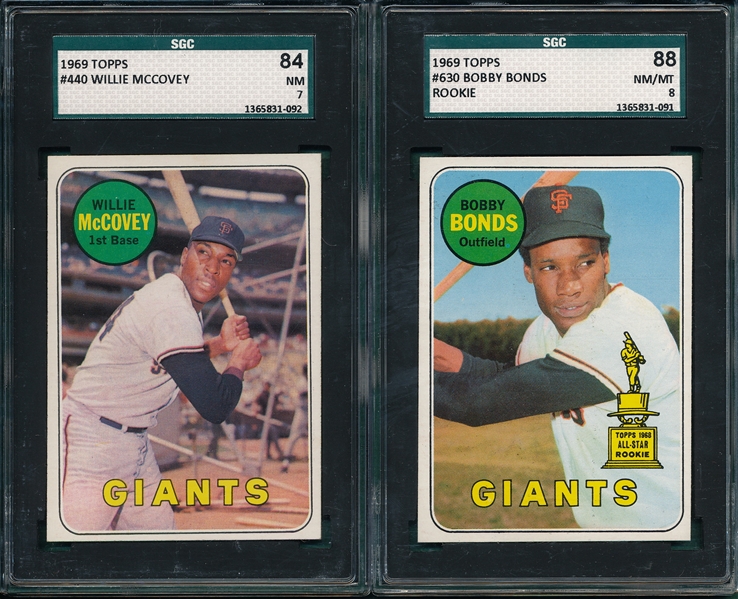 1969 Topps #440 McCovey, Yellow, SGC 84 & #630 Bonds, Rookie SGC 88 (2) Card Lot