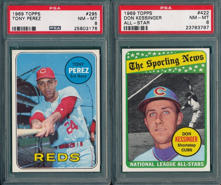 1969 Topps #295 Perez & #422 Kessinger AS, (2) Card Lot PSA 8