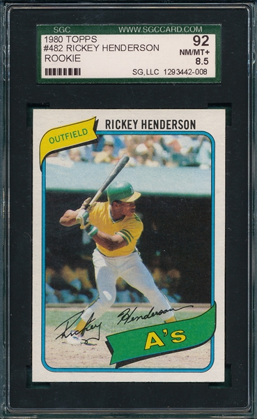 1980 Topps #482 Rickey Henderson SGC 92 *Rookie*