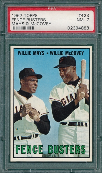 1967 Topps #423 Fence Busters W/ McCovey & Mays PSA 7