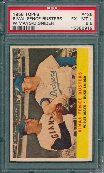 1958 Topps #436 Rival Fence Busters W/ Snider & Mays PSA 6.5