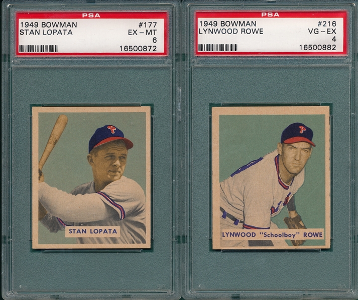 1949 Bowman #177 Lopata & #216 Rowe (2) Card Lot PSA *Hi #*