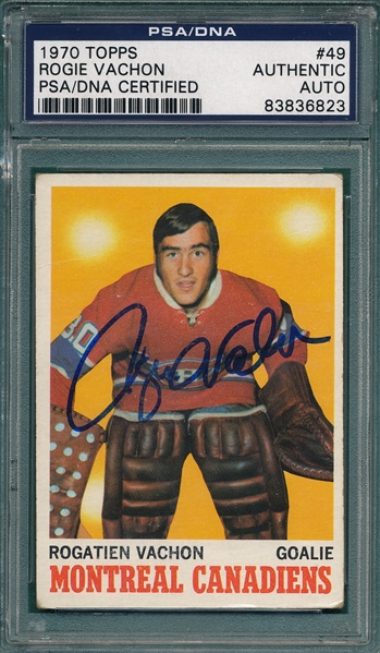 1970 Topps HCKY #49 Rogie Vachon, Autographed PSA/DNA Authentic