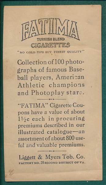 1914 T222 Meyer-Sprinter Fatima Cigarettes 