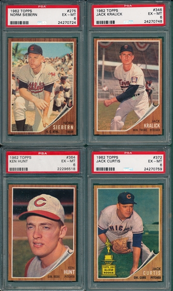 1962 Topps (8) Card Lot PSA 6 W/ #196 Fox  