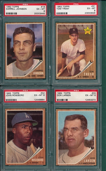 1962 Topps (8) Card Lot PSA 6 W/ #31 Tresh  