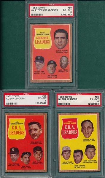 1962 Topps (5) Card Lot PSA 6 W/ #85 Hodges  