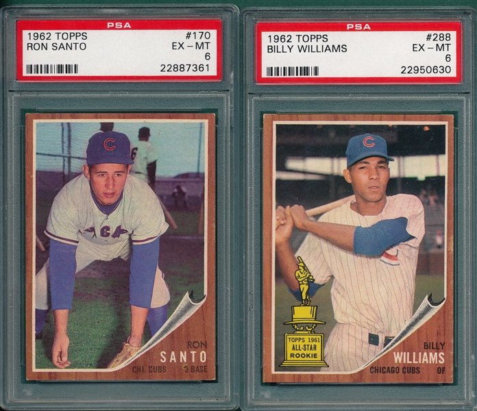 1962 Topps #170 Santo & #288 Billy Williams, Lot of (2) PSA 6