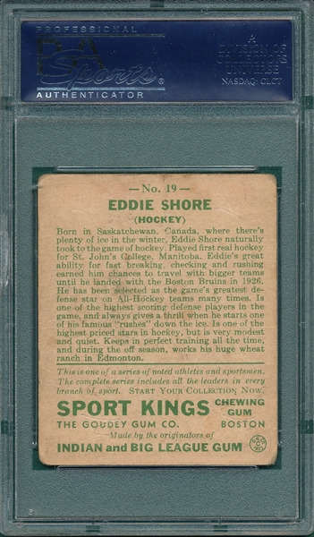 1933 Sport Kings #19 Eddie Shore PSA 1