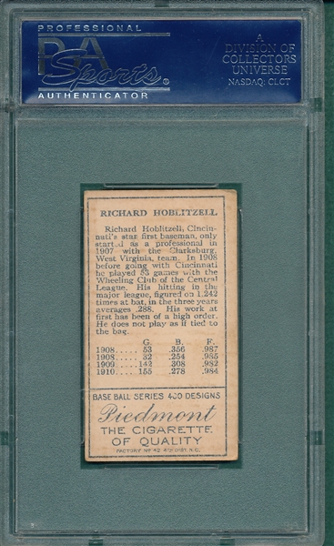 1911 T205 Hoblitzell, No Cin., Piedmont Cigarettes PSA 2