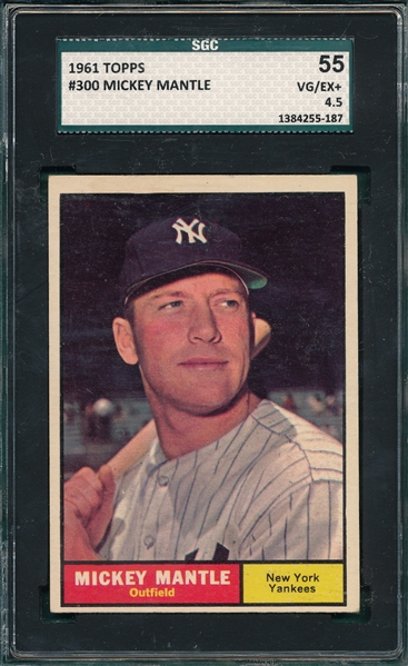 1961 Topps #300 Mickey Mantle SGC 55