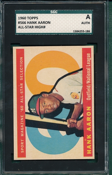 1960 Topps #566 Hank Aaron, AS, SGC Authentic *Hi #*