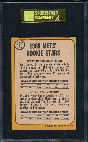 1968 Topps #177 Nolan Ryan SGC 80 * Rookie*
