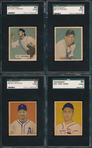 1949 Bowman #80, 93, 113 & 141 Lot of (4) W/ McCahan SGC 80