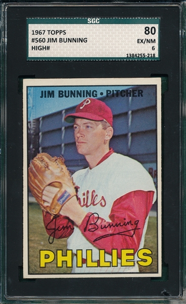 1967 Topps #560 Jim Bunning SGC 80 *Hi #*