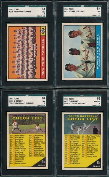 1961 Topps Lot of (4) W/ #228 Yankees Team SGC 84