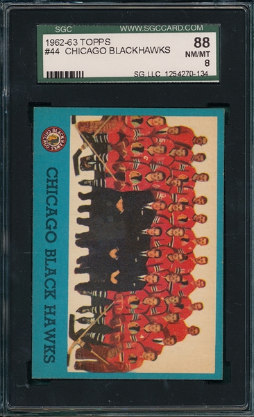 1962-63 Topps HCKY #44 Blackhawks Team SGC 88