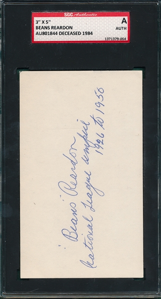 Lot of (4) Umpires W/ Jocko Conlan HOF PC, (3) Autographed Index Card SGC Authentic 