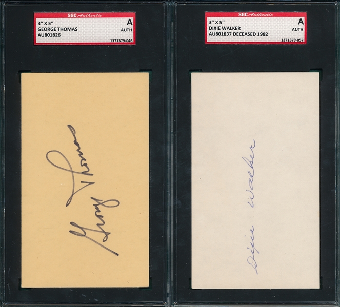 Lot of (5) Autographed Index Card SGC Authentic W/ Max Carey