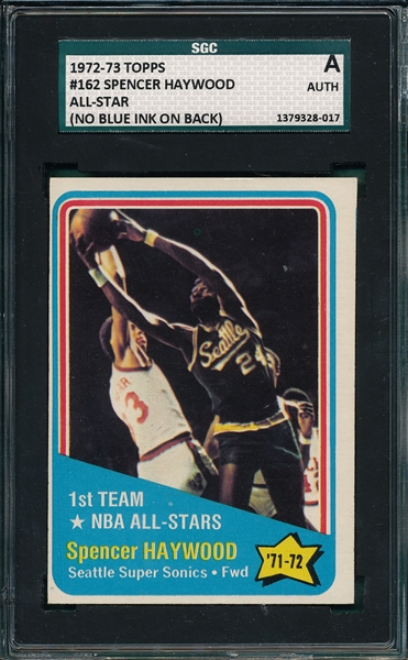 1972-73 Topps BSKT #162 Haywood, AS SGC Authentic *No Blue Ink*