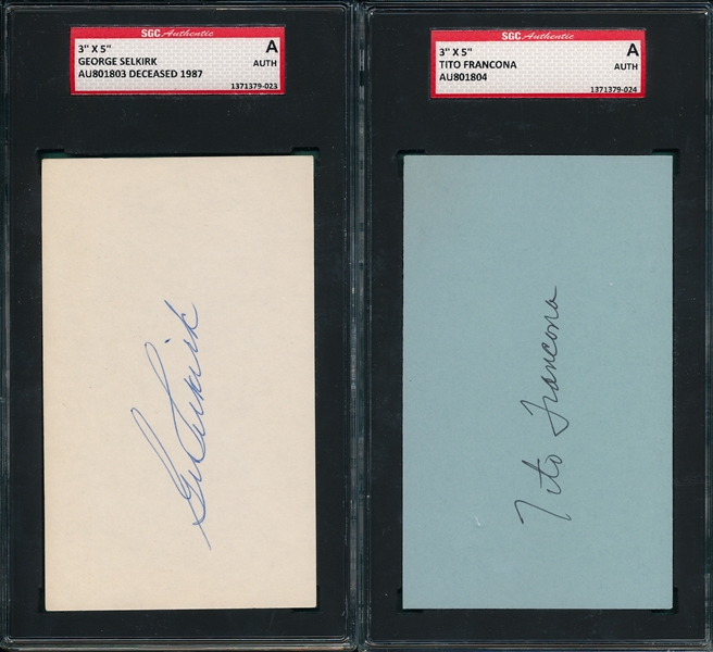 Lot of (18) Autographed Index Cards W/ Monte Pearson & J C Martin SGC