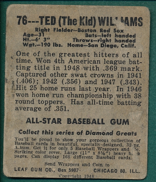 1948-49 Leaf #76 Ted Williams