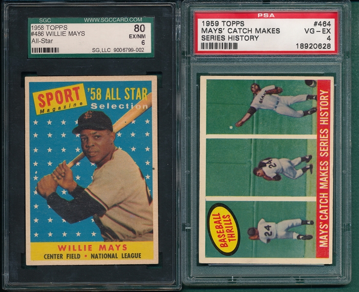 1958/59 Topps Lot of (2) Willie Mays SGC/PSA