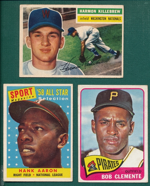 1956-65 Topps Killebrew, Aaron & Clemente Lot of (3)