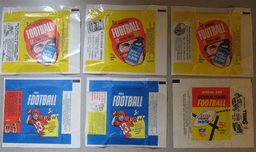 1966-69 Topps & Philadelphia Football Wrappers Lot of (6) 