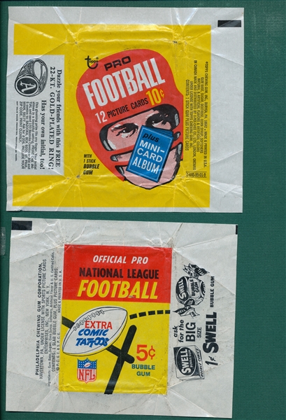 1966-69 Topps & Philadelphia Football Wrappers Lot of (6) 