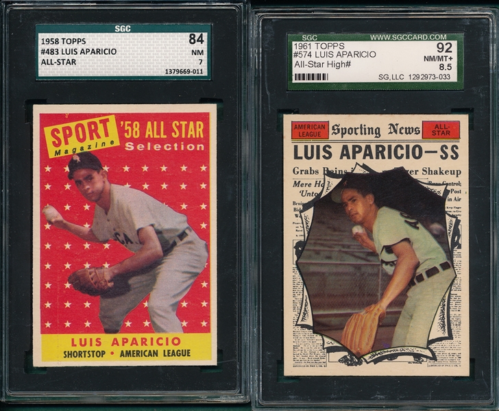 1958 Topps #483 SGC 84 & 1961 Topps #574 Luis Aparicio AS SGC 92 *Hi #* (2) Card Lot