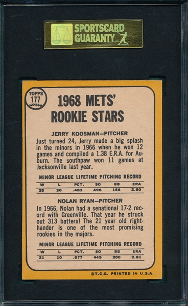 1968 Topps #177 Nolan Ryan SGC 60 *Rookie* 