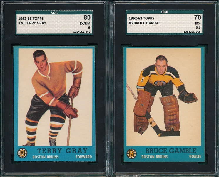 1962-63 Topps HCKY Boston Bruins Lot of (10) W/ Gamble SGC 