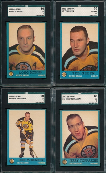 1962-63 Topps HCKY Boston Bruins Lot of (10) W/ Gamble SGC 