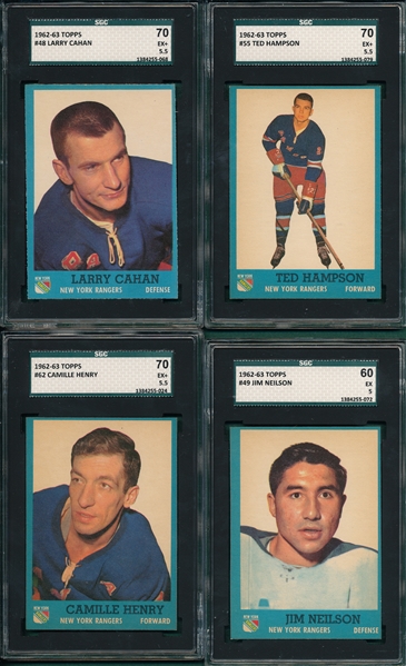 1962-63 Topps HCKY New York Rangers Lot of (8) W/ Olmstead SGC 