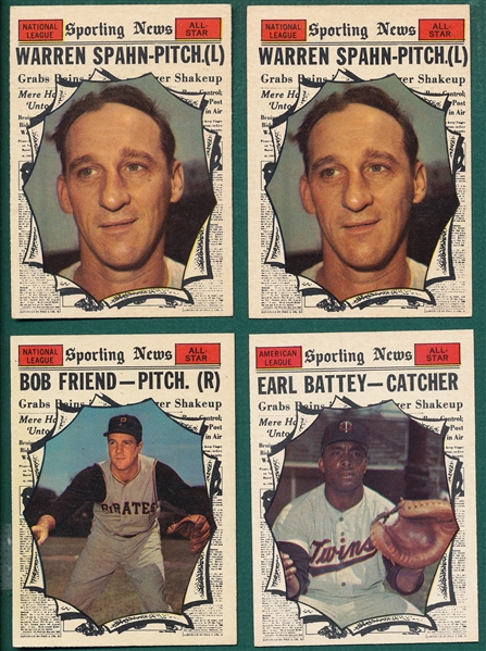 1961 Topps Lot of (4) All Star High Numbers W/ Spahn