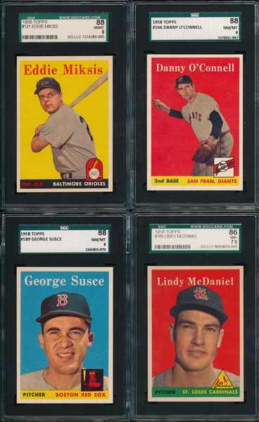 1958 Topps Lot of (4) W/ #121 Miksis SGC 88