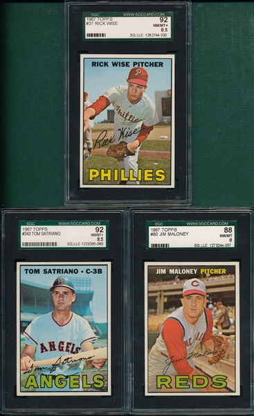 1967 Topps #37 Wise, #80 Maloney & #343 Satriano Lot of (3) SGC 88/92