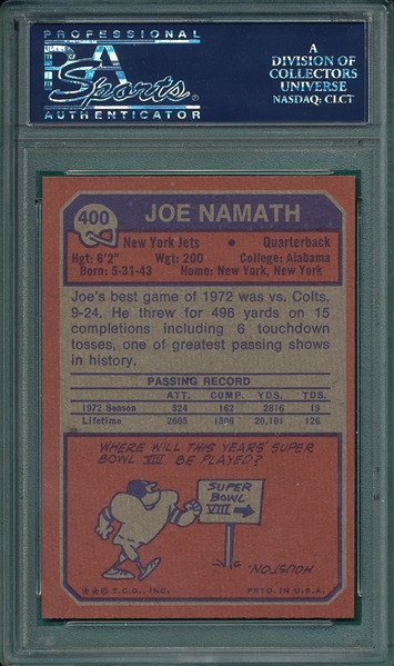 1973 Topps #400 Joe Namath PSA 9 *MINT*