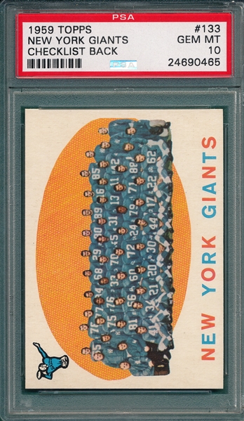 1959 Topps FB #133 New York Giants Team PSA 10 *Gem Mint*