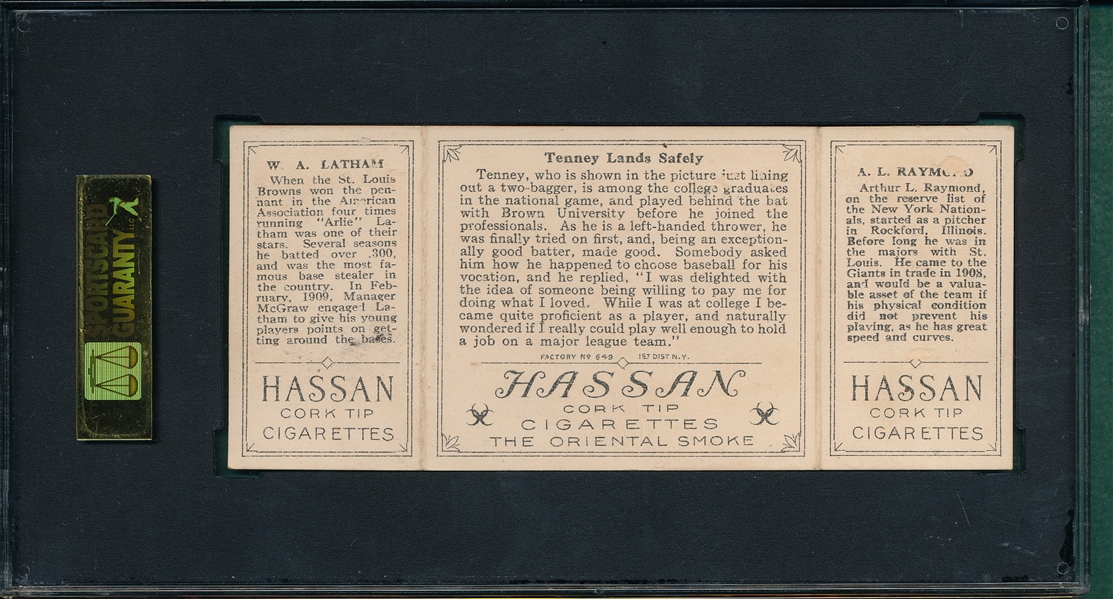 1912 T202 Tenney Lands Safe, Raymond/Latham, Hassan Cigarettes SGC 40