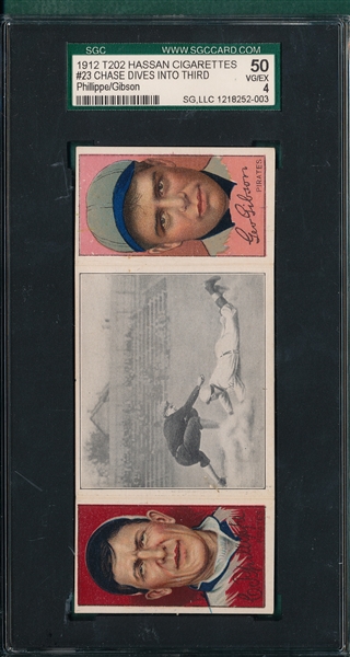 1912 T202 Chase Dives Into Third, Phillippe/Gibson, Hassan Cigarettes SGC 50