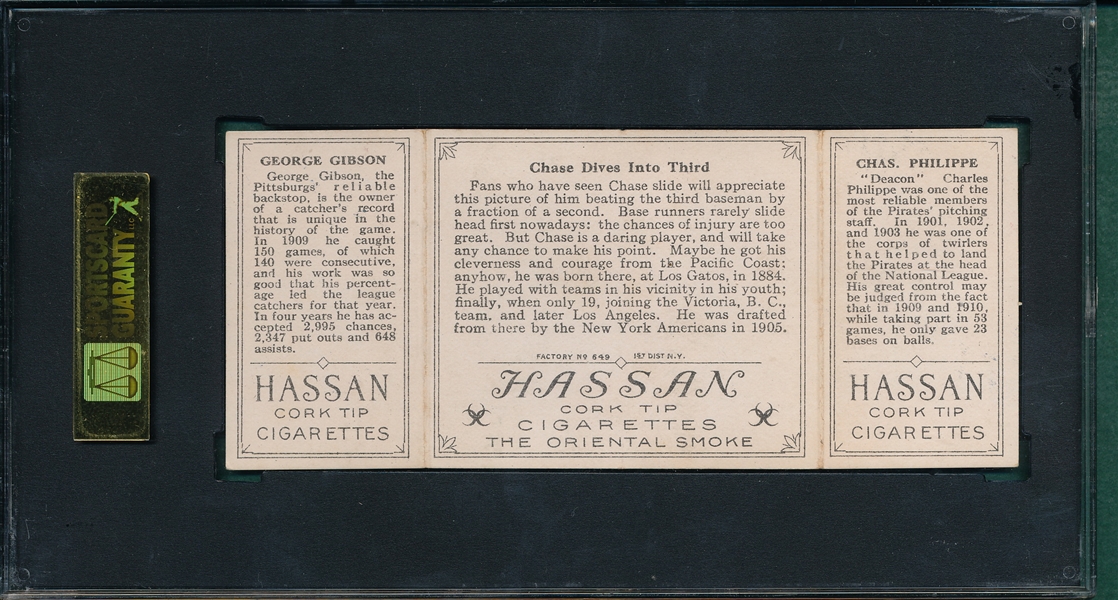 1912 T202 Chase Dives Into Third, Phillippe/Gibson, Hassan Cigarettes SGC 50